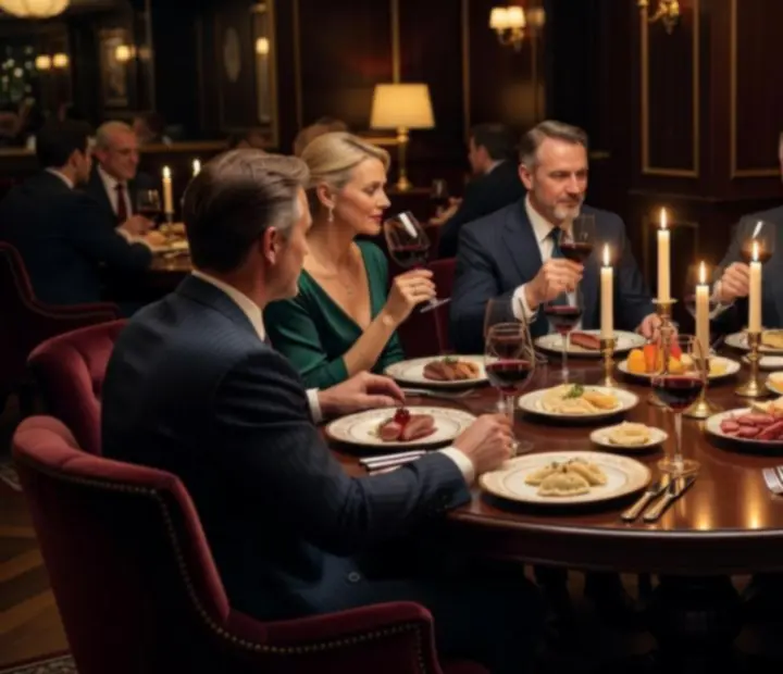 Cinematiczne wnętrze restauracji Polvera Stino z elegancko nakrytymi stołami