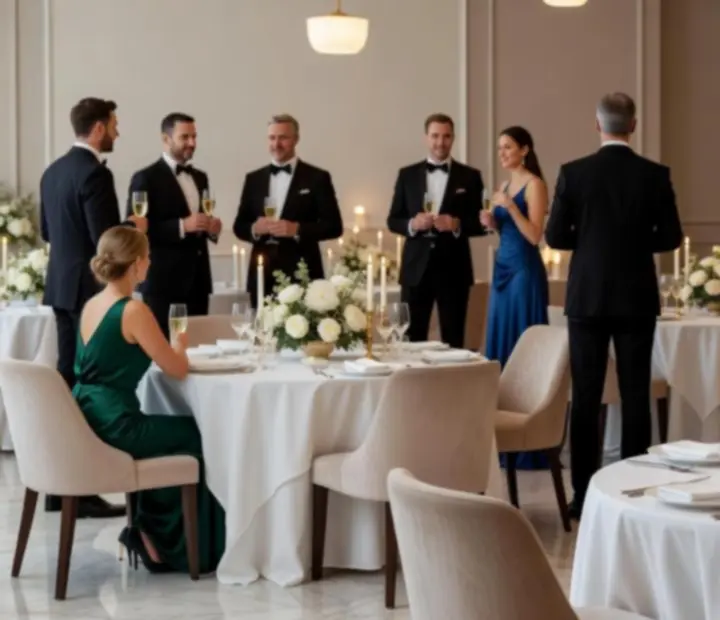 Elegancka sala restauracyjna przygotowana na uroczyste przyjęcie