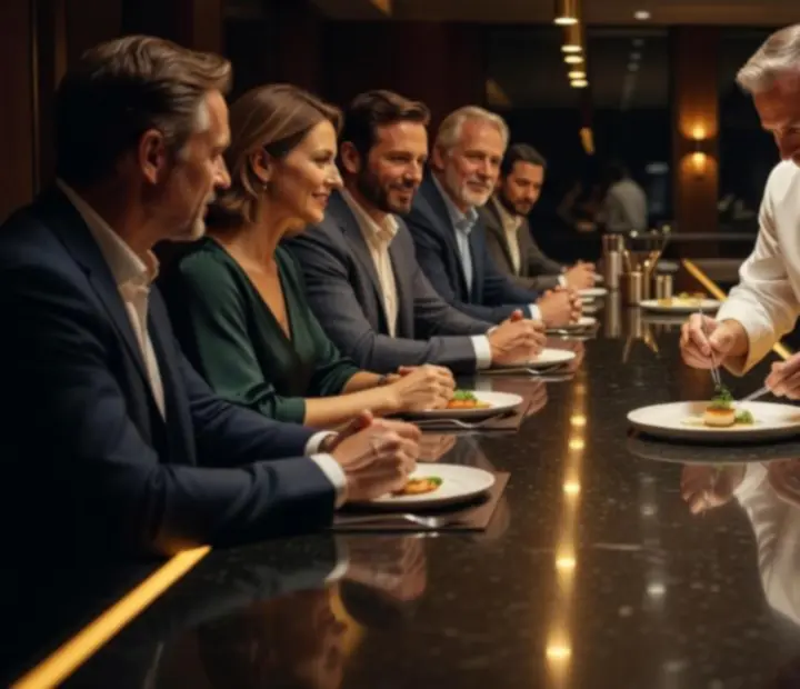 Chefs Table z widokiem na otwartą kuchnię w restauracji Polvera Stino