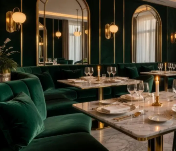 Designerskie wnętrza restauracji Polvera Stino w nastrojowym, kinowym oświetleniu