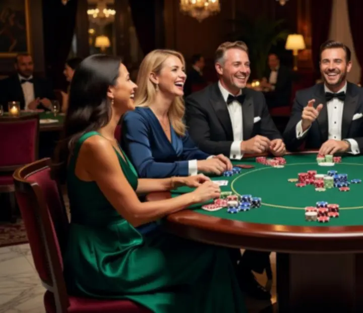 Elegancki stół pokerowy z symbolicznymi żetonami w salonie restauracji