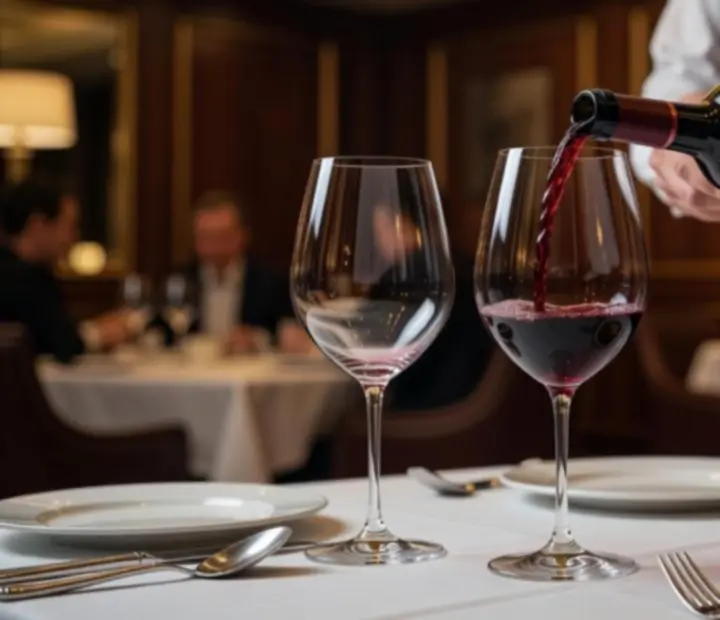 Sommelier nalewający wino podczas eleganckiej degustacji