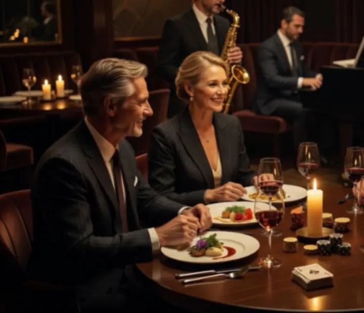 Goście podczas eleganckiego wieczoru tematycznego w restauracji